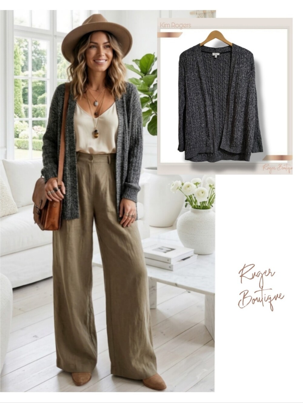 🌿Kim Rogers Women's Cardigan Medium Heather Gray Cotton Open Front Knit Sweater